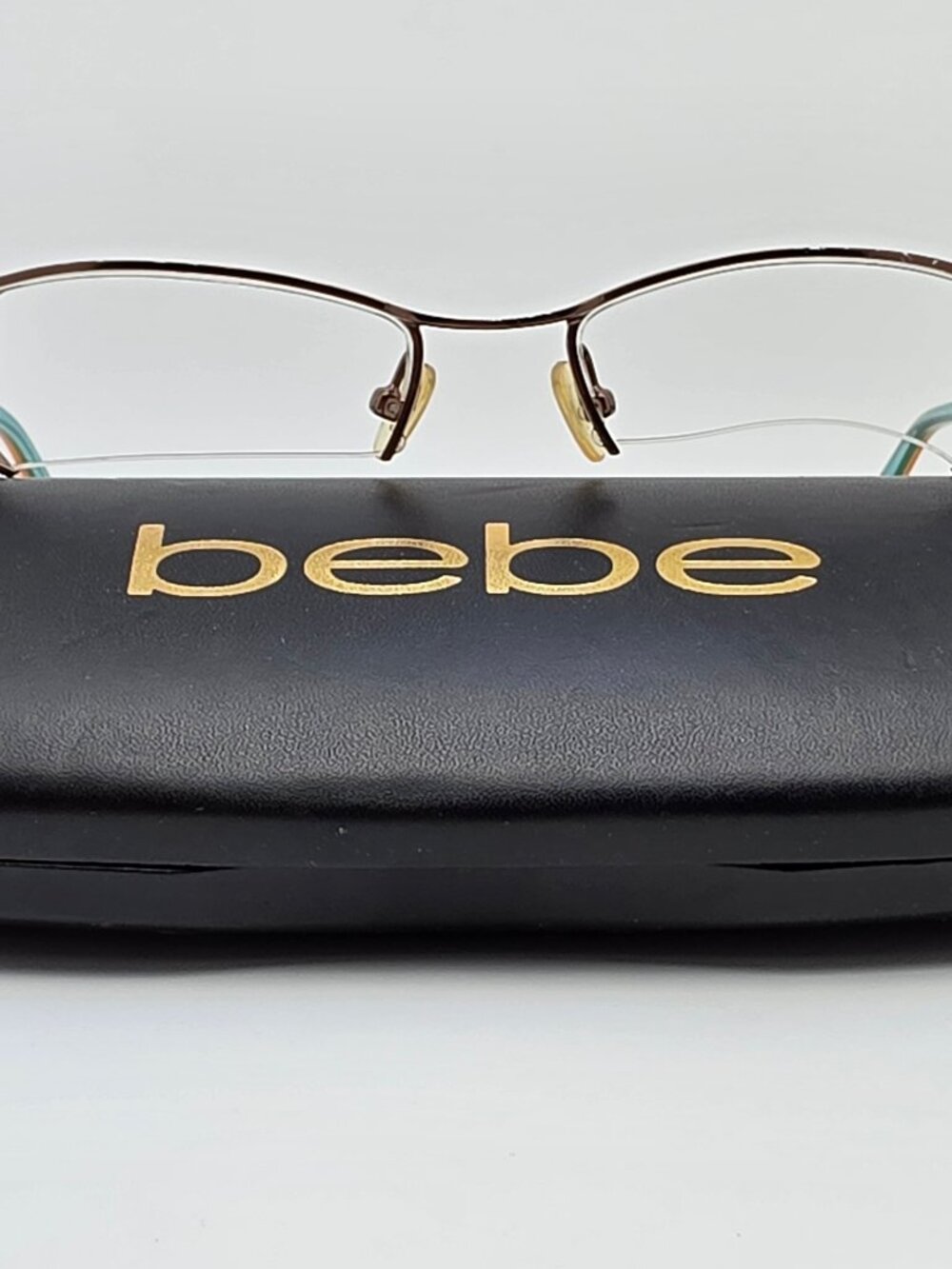 Bebe Beauty Mark Cinnamint Brown Green Semi Rimless Eyeglasses Frame w Case 53mm
